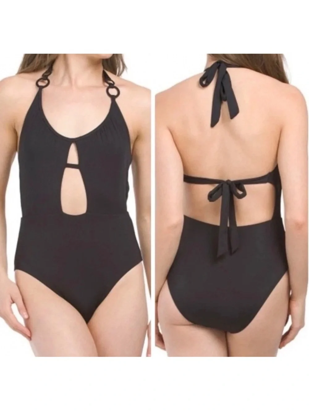 TRINA TURK O ring straps Monaco Scoop Neck Cutout Halter One Piece Swimsuit NWT